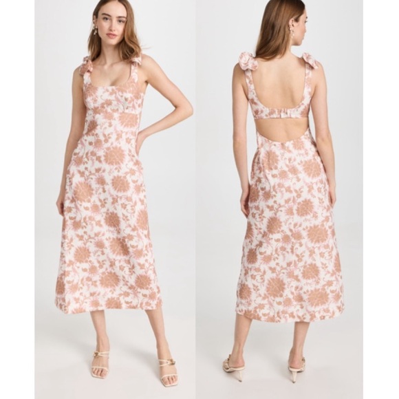 ZIMMERMAN Postcard tie shoulder linen midi dress (Z4)